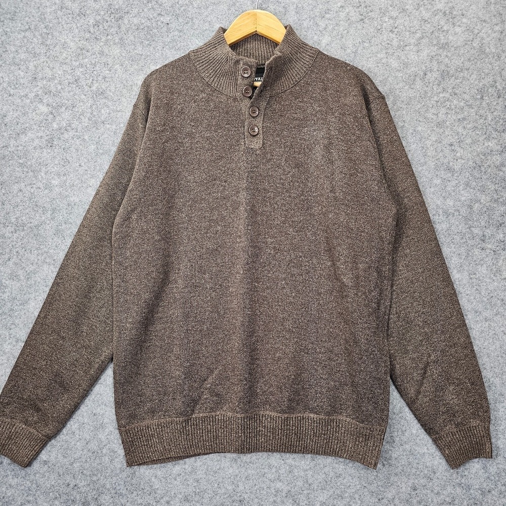 Brown Fisherman Mock Neck Sweater Mens L Quarter Button MOUNTAIN EXPEDITIONS New